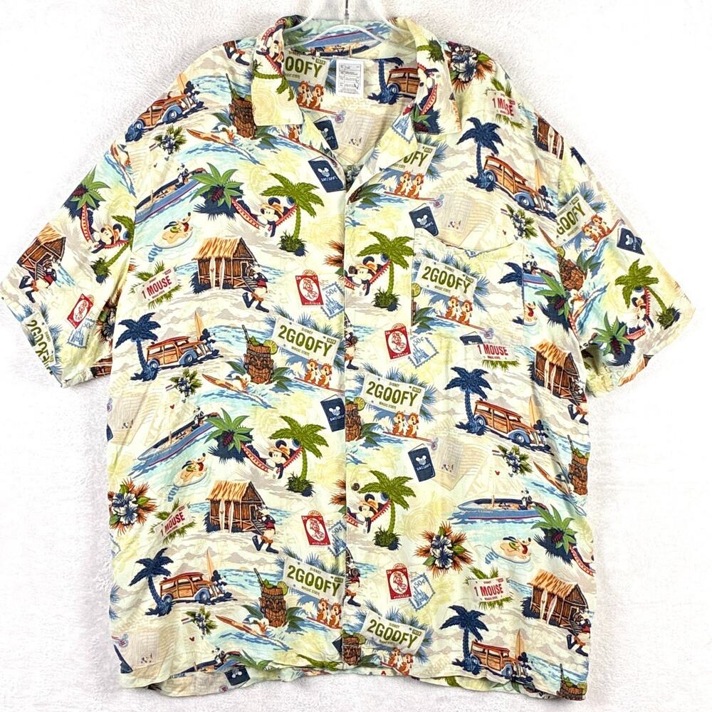 Walt Disney World Hawaiian Shirt Men XL Disneyland Resort Goofy Mickey AOP Rayon
